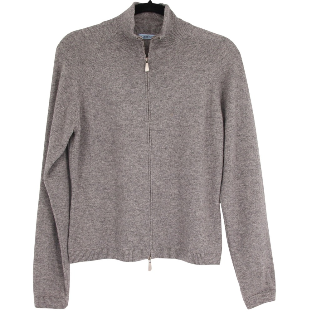 Malo Italy Womens Cashmere Full Zip Mock Neck Cardigan Sweater Gray Size 44
